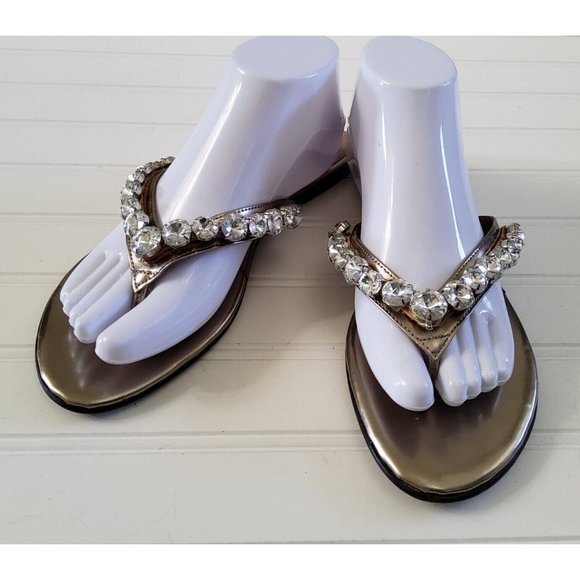Paruolo Women's Large Rhinestone Thong Flip Flops Shoes Size 40 - Picture 1 of 9